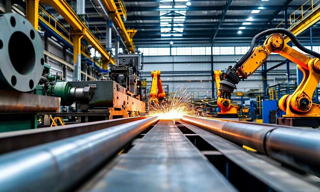 Heavy sections staged inside a fabrication bay